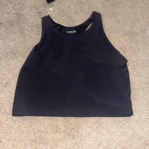 This is a sports bra top that is cropped.